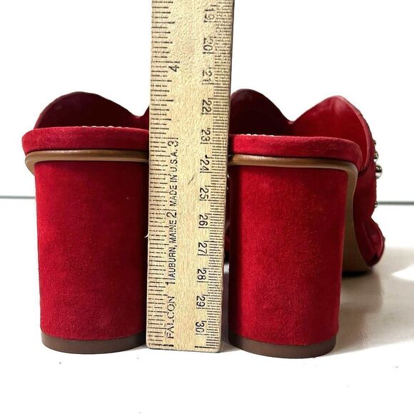 Vince Camuto Red Heeled Sandals Womens 6M Red Suede Studded Slip On Open Toe New - Picture 9 of 12